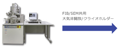 ①FIB加工(大気非開放/クライオ)加工領域:<100μm□冷却温度:～-140℃