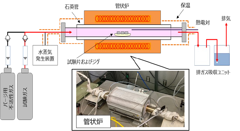 ガス腐食試験の外観図および模式図