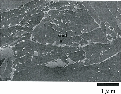 The dispersed state of cementite in the tempered martensite and the generation state of voids after tensile test