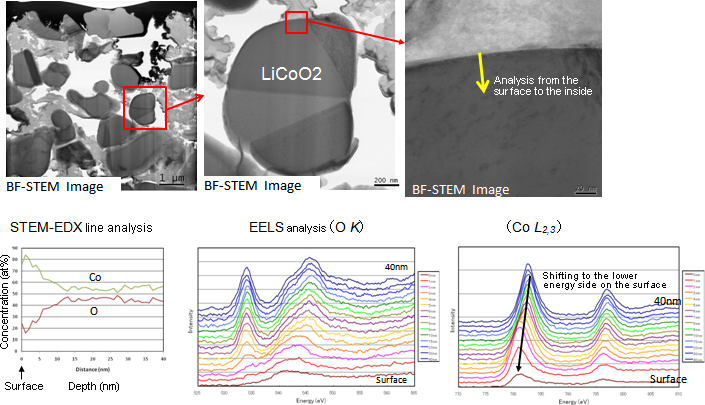 TEM images of the positive active material of a Li-ion battery